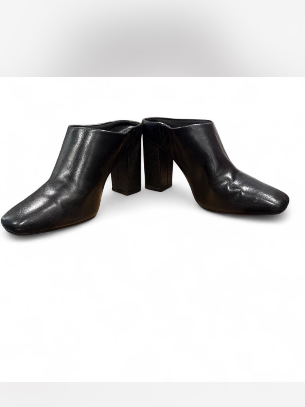 a new day Black Leather Block Heel Mules